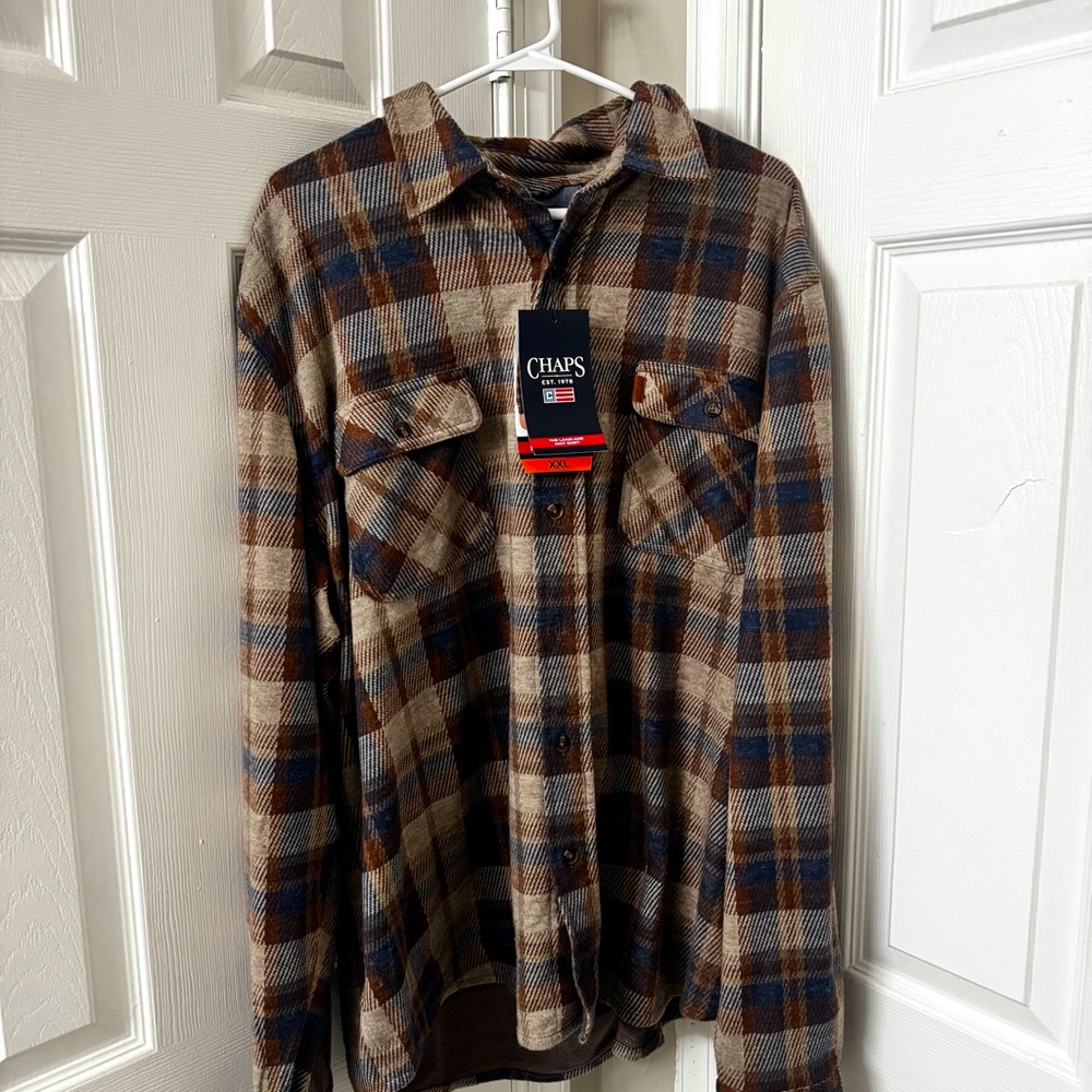 NWT- Chaps Men’s The Lakeland Flannel Knit Shirt in Brown| SZ XXL